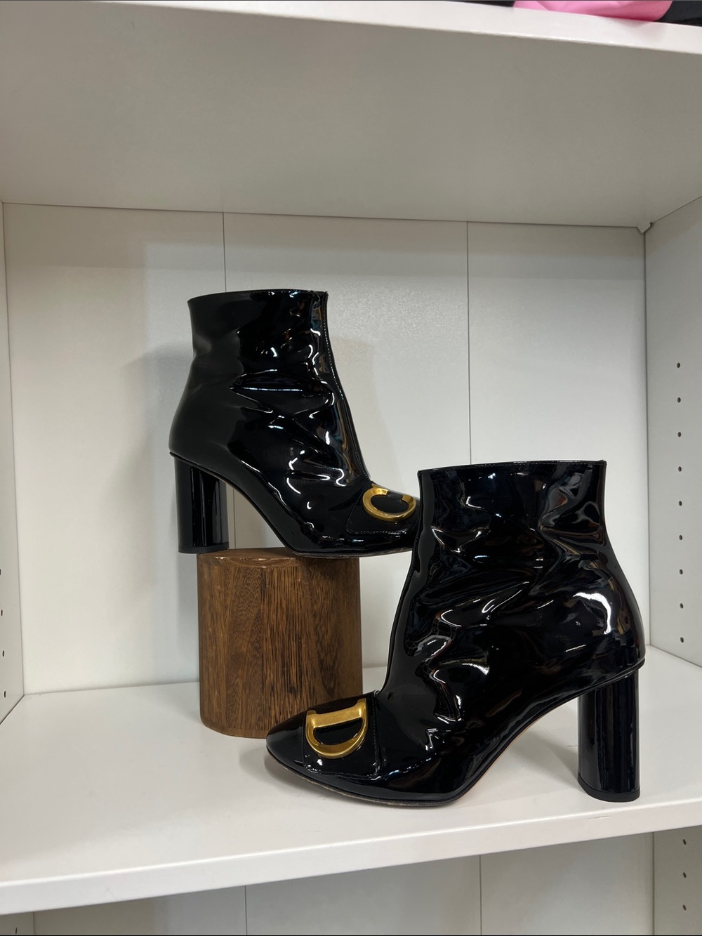 Dior C'est Black Patent Leather Ankle Booties with Gold Hardware size 36